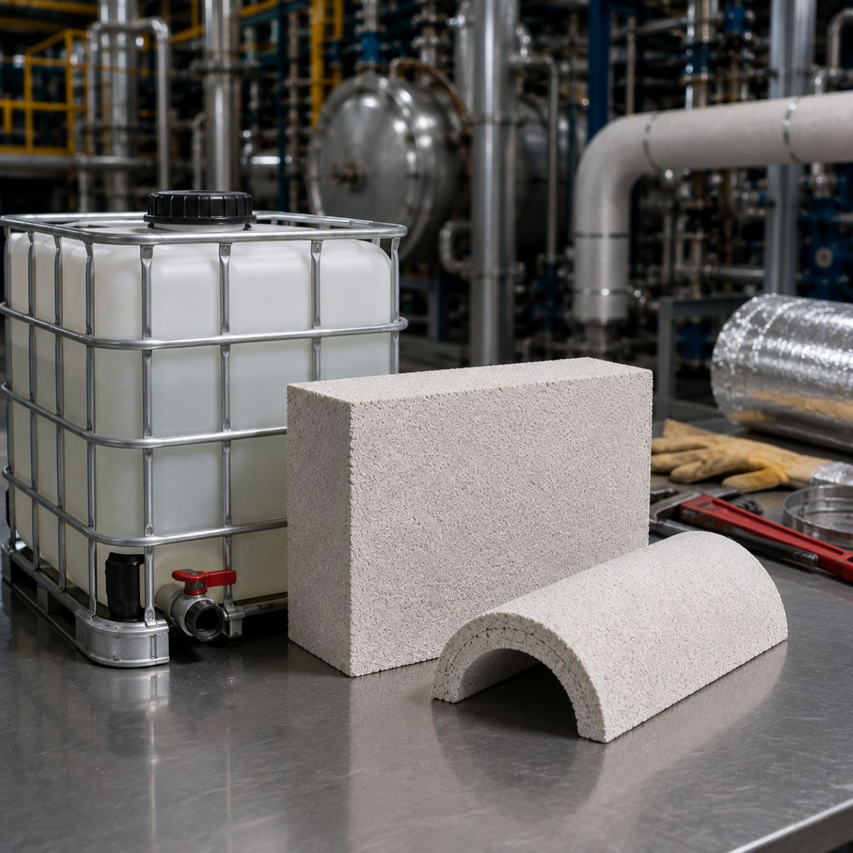 Silicato de sodio utilizado en la fabricación e instalación de sistemas de aislamiento térmico industrial